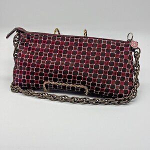 J. Crew Geometric Print Silk Clutch Bag Metal Chain Link Handle